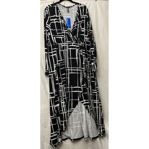 NWT Allegrace Women's Black & White Geometric Print High-Low Maxi Dress - SZ 3X
